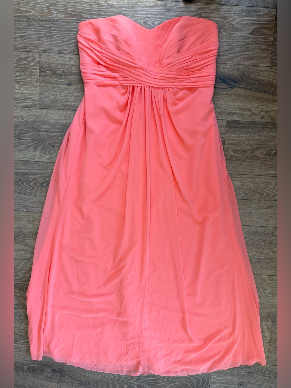 David’s Bridal Full Length Strapless Coral Reef Chiffon Bridesmaid Dress Prom 16